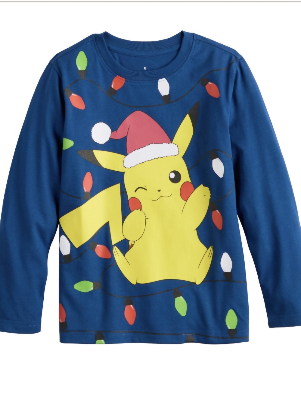 NWT Boys Pokémon Pikachu Holiday Christmas Lights Long Sleeve Graphic Tee Size 5